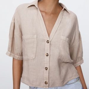ZARA cropped linen top